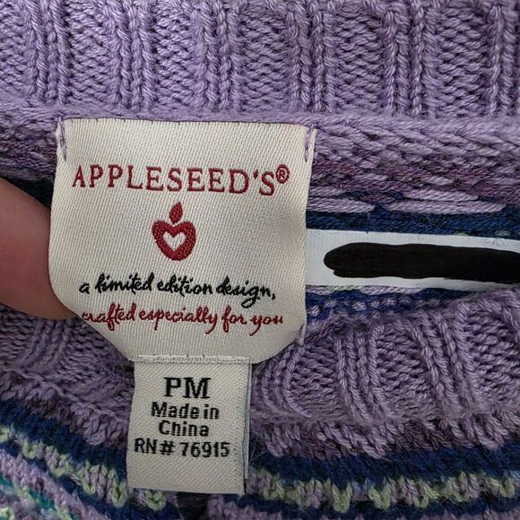 Appleseeds Cardigan Sweater Medium Petite Purple Blue Fair Isle Grandmacore Cozy - Picture 9 of 11